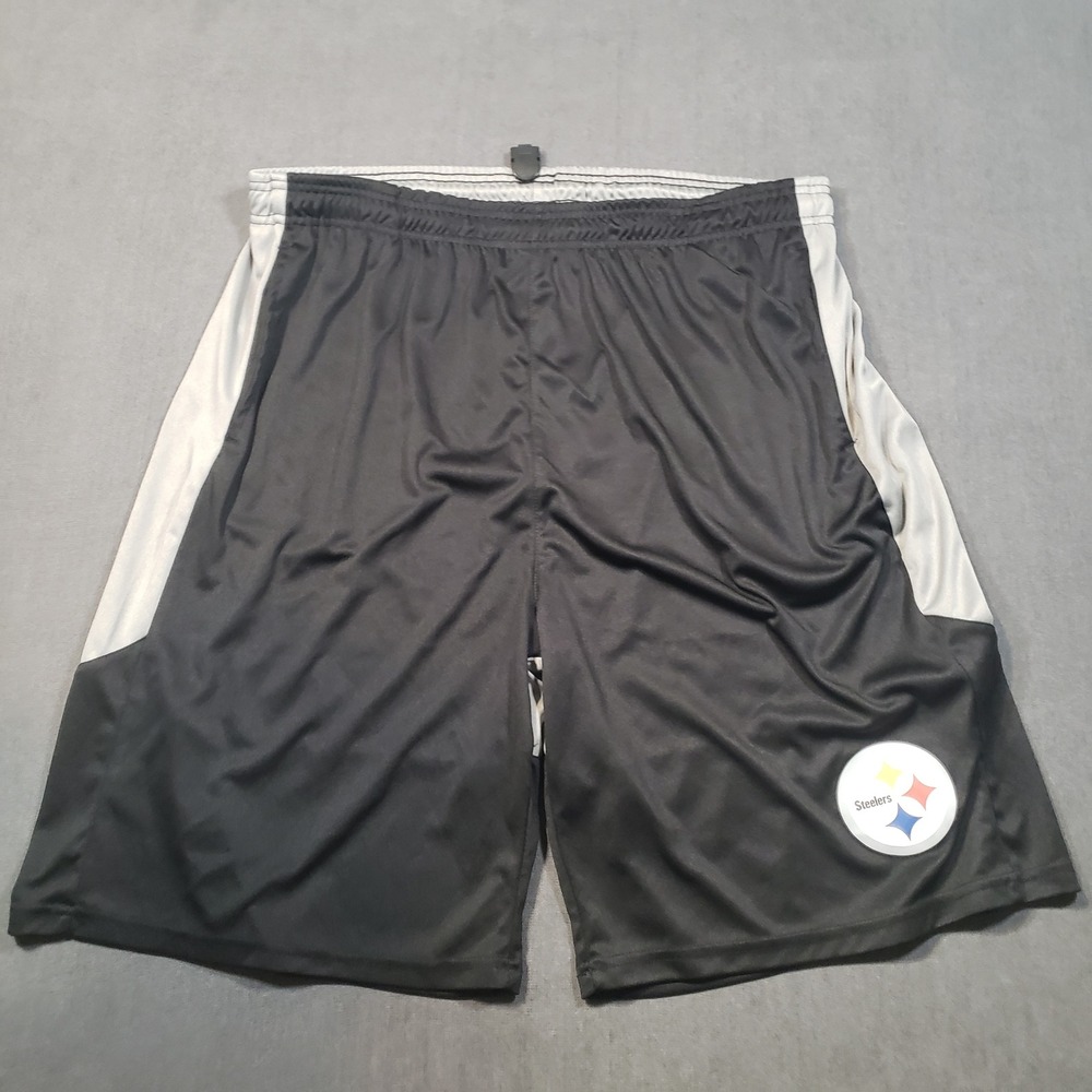 Fanatics Pittsburgh Steelers Shorts Mens 2XL Black Grey NFL Athletic Mesh